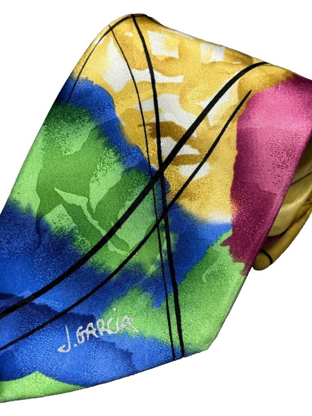J. Garcia Tie "Still Life" Limited Edition 100% Silk Satin Watercolor 3.5"